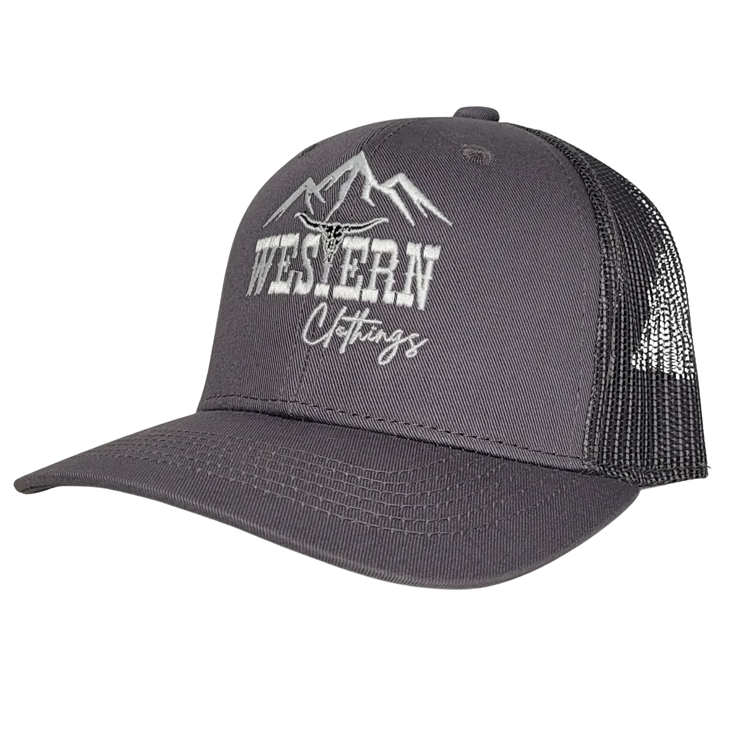 Casquette western enfant | Logo brodé blanc WC | Gris et maille noire
