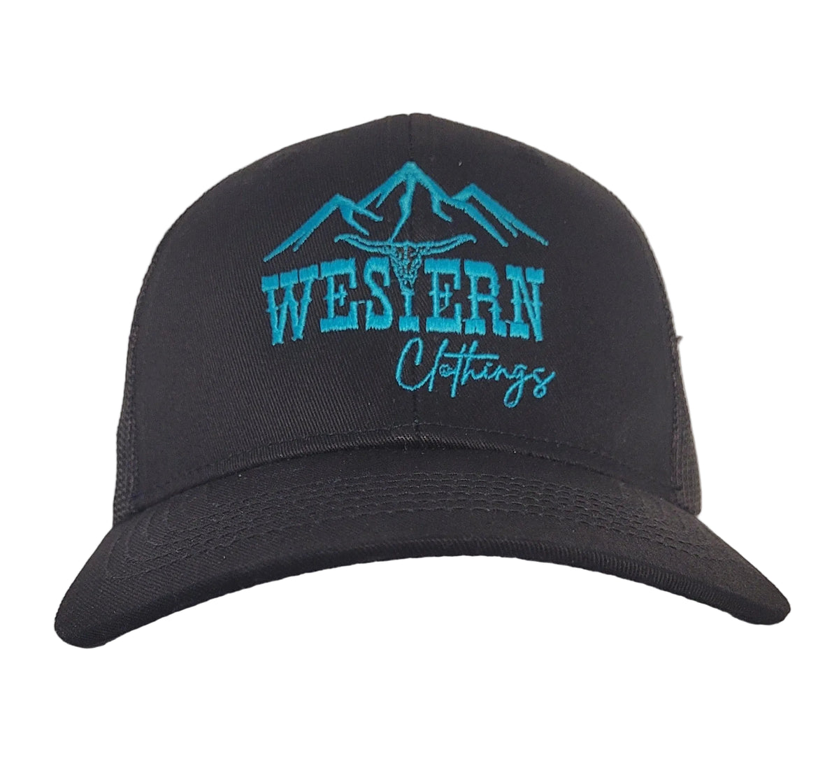 Casquette western | Logo WC brodé turquoise | Noire et maille noire