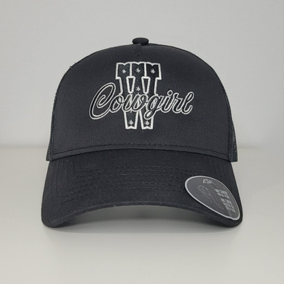 Casquette western | Logo brodé blanc CGIRL | Noire et maille noire