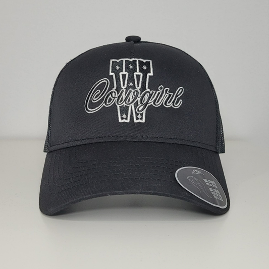 Casquette western | Logo brodé blanc CGIRL | Noire et maille noire