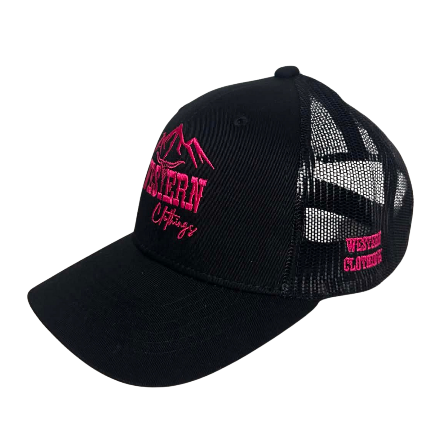 Casquette western | Logo WC brodé rose | Noire et maille noire