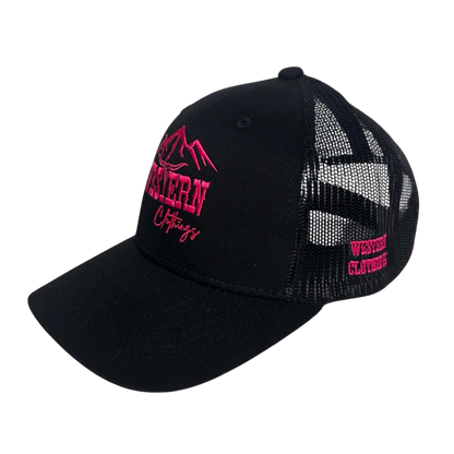 Casquette western | Logo WC brodé rose | Noire et maille noire