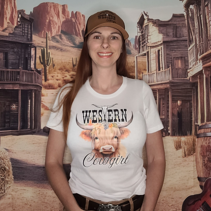 T-shirt Western Femme col rond | COG | Blanc ou vert forêt