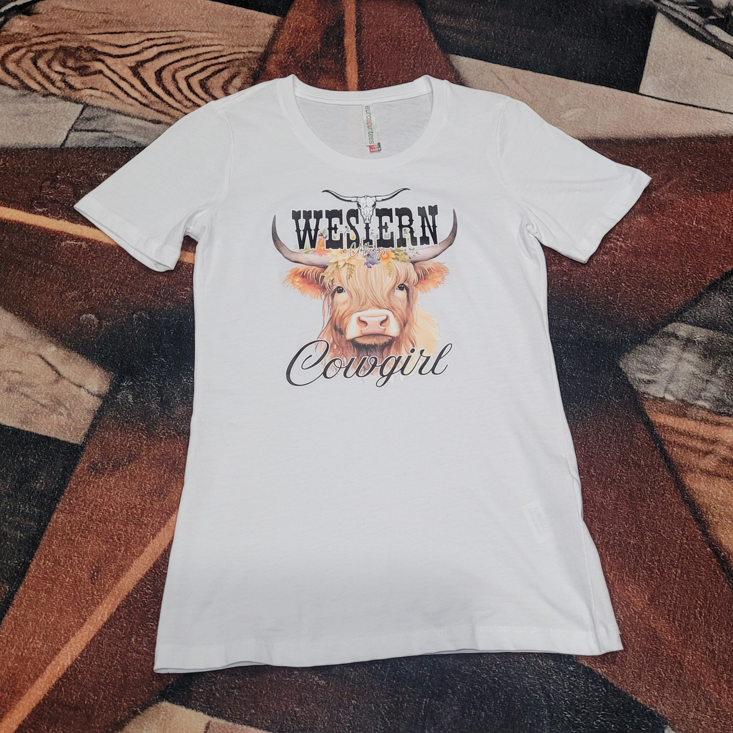 T-shirt Western Femme col rond | COG | Blanc ou vert forêt