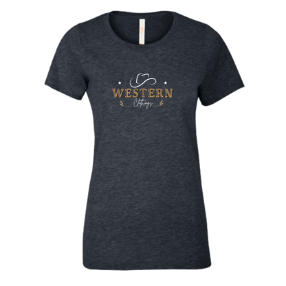 T-shirt Western Femme col rond | HAT | Blanc, noir, gris charbon ou chiné