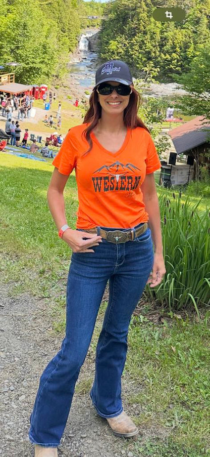T-shirt Western Femme col en v | WC | Orange