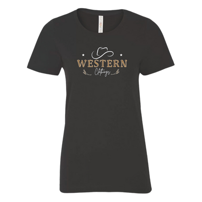 T-shirt Western Femme col rond | HAT | Blanc, noir, gris charbon ou chiné