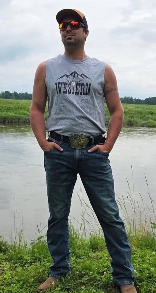 T-shirt Western sans manche Homme | WC | Gris chiné