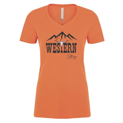 T-shirt Western Femme col en v | WC | Orange