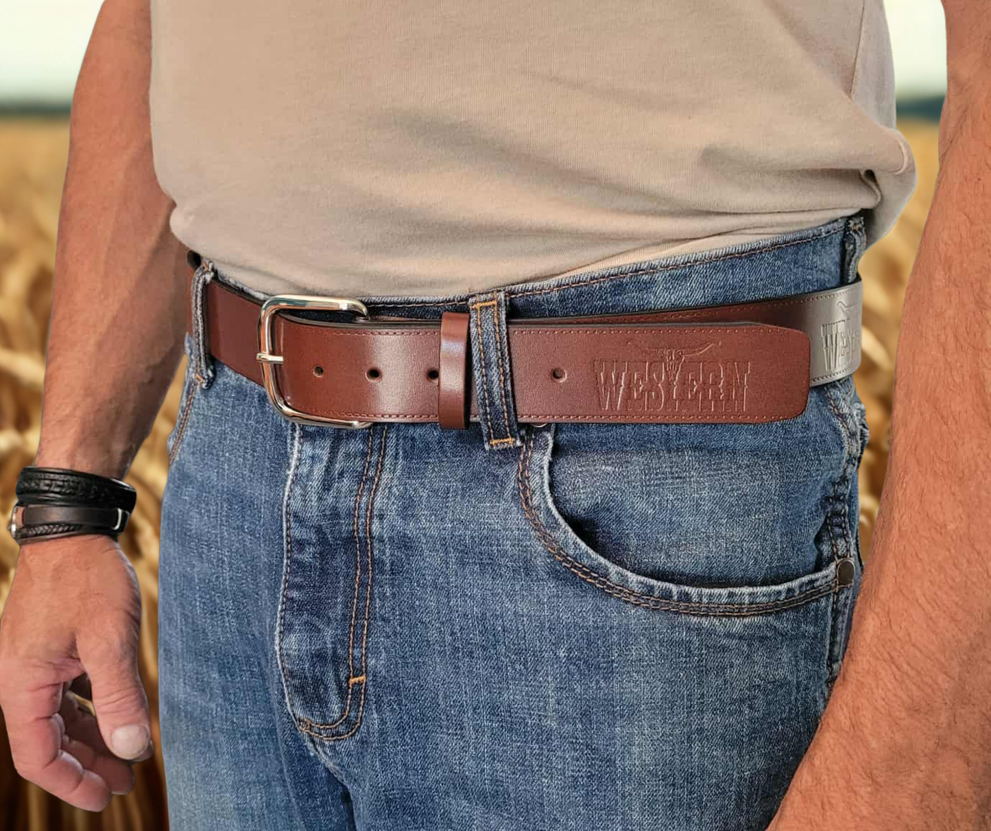 Ceinture en cuir | Brun cognac
