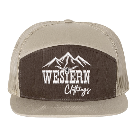 Casquette western visière plate | Logo brodé blanc WC | Sable et maille sable