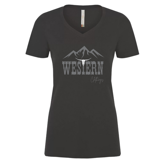 T-shirt Western Femme col en v | WC | Noir