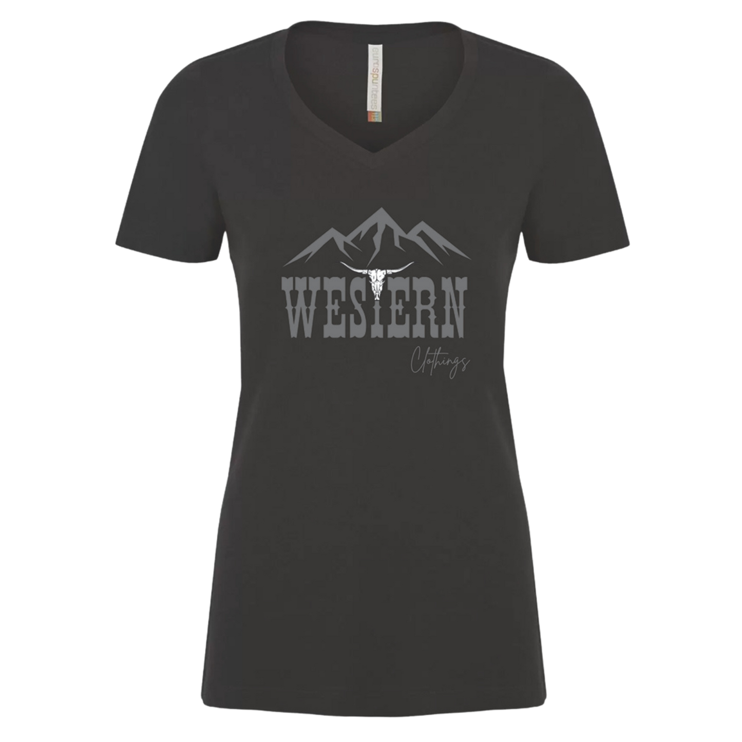 T-shirt Western Femme col en V | WC | Noir, vert ou orange