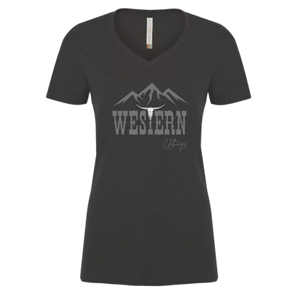 T-shirt Western Femme col en V | WC | Noir, vert ou orange