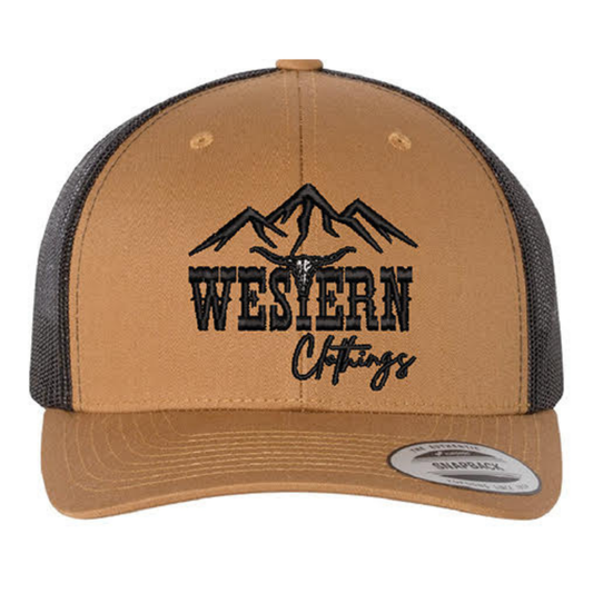 Casquette western | Logo brodé noir WC | Caramel et maille noire