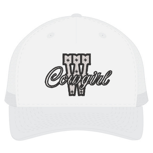 Casquette western | Logo brodé noir CGIRL | Blanche et maille blanche