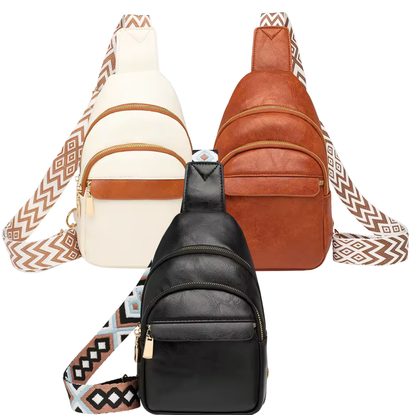 Sac à bandoulière en cuir PU, brun, noir ou crème