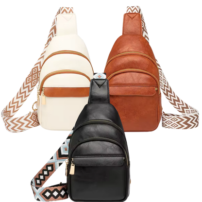 Sac à bandoulière en cuir PU, brun, noir ou crème