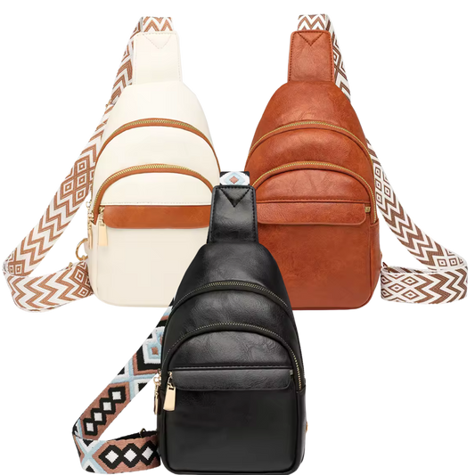 Sac à bandoulière en cuir PU, brun, noir ou crème