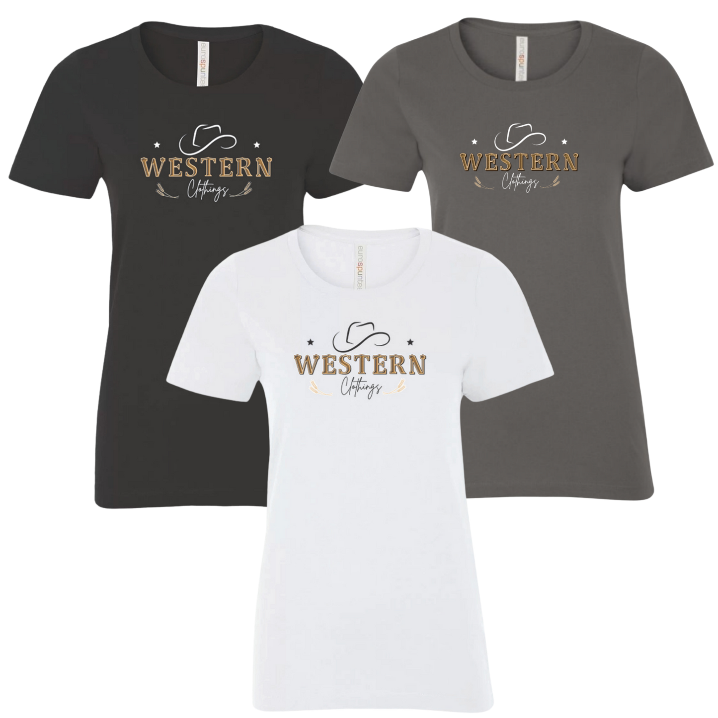T-shirt Western Femme col rond | HAT | Blanc, noir, gris charbon