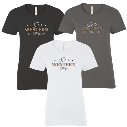 T-shirt Western Femme col rond | HAT | Blanc, noir, gris charbon