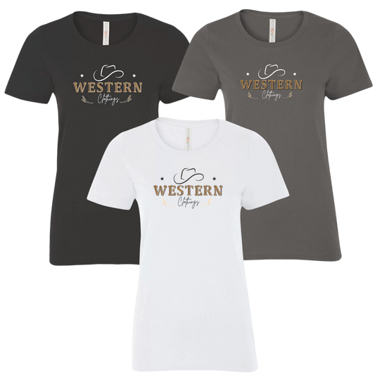 T-shirt Western Femme col rond | HAT | Blanc, noir, gris charbon