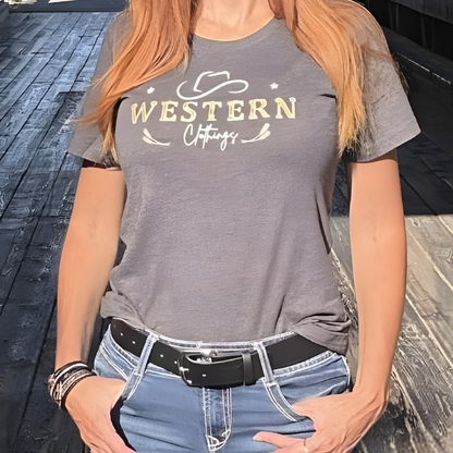 T-shirt Western Femme col rond | HAT | Blanc, noir, gris charbon