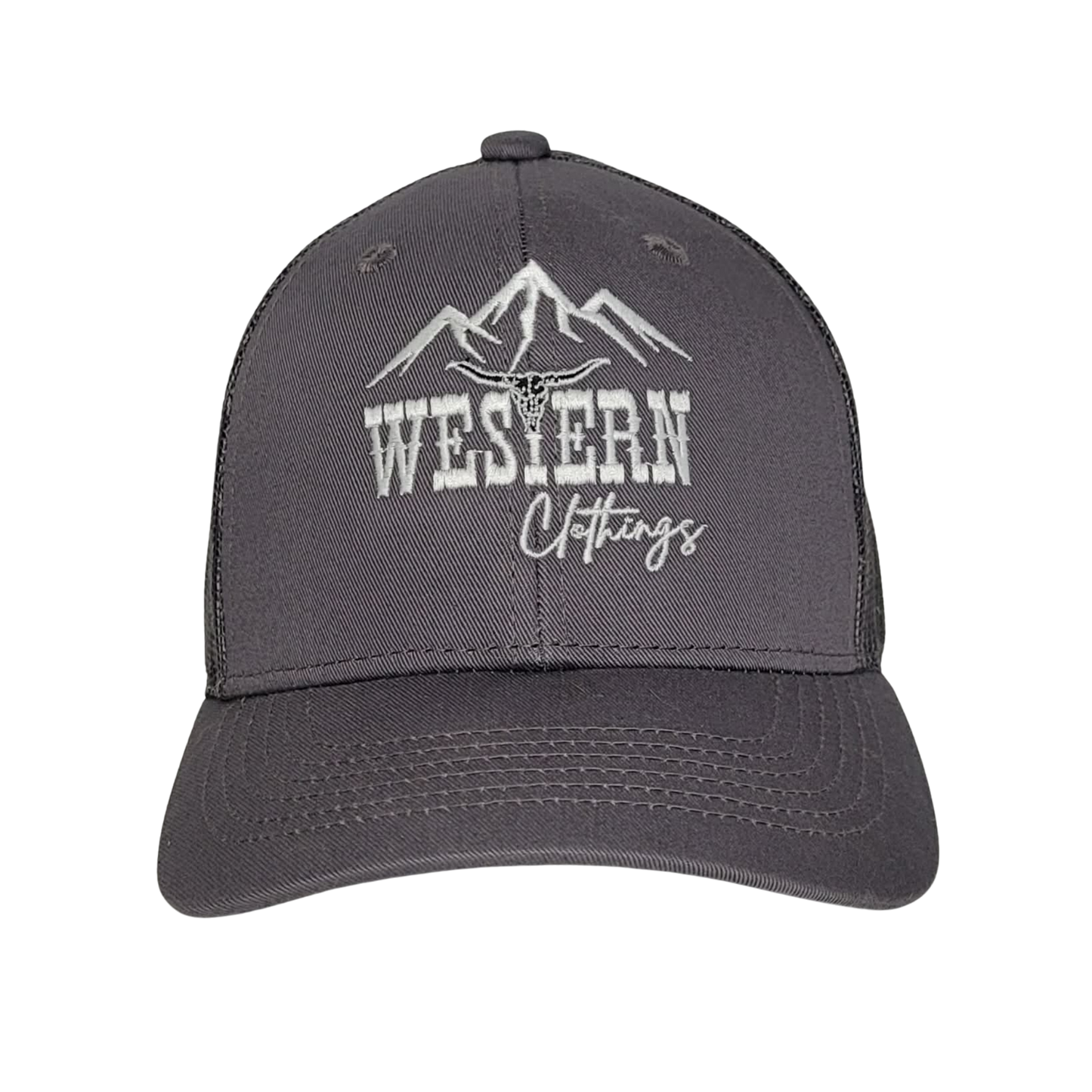 Casquette western enfant | Logo brodé blanc WC | Gris et maille noire