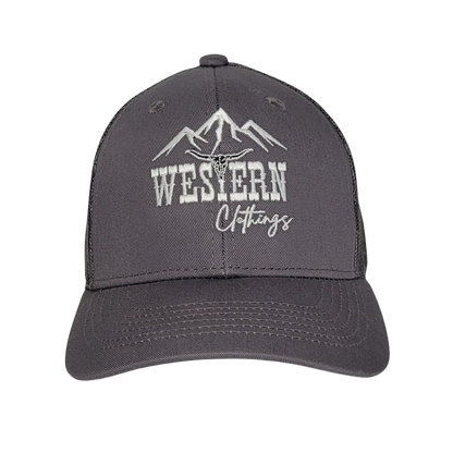 Casquette western enfant | Logo brodé blanc WC | Gris et maille noire