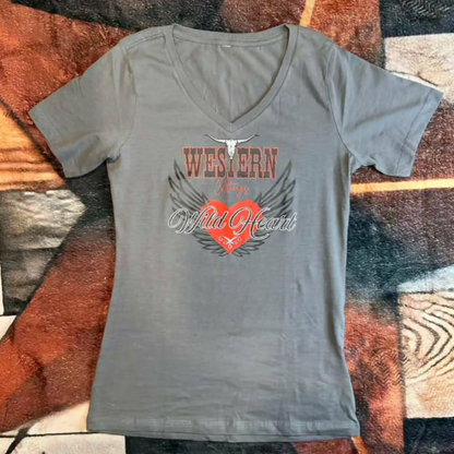 T-shirt Western Femme col rond | WH | Gris charbon
