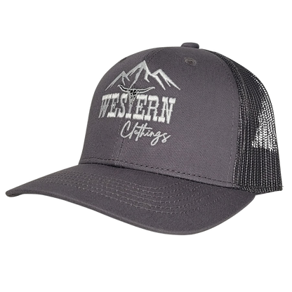 Casquette western enfant | Logo brodé blanc WC | Gris et maille noire