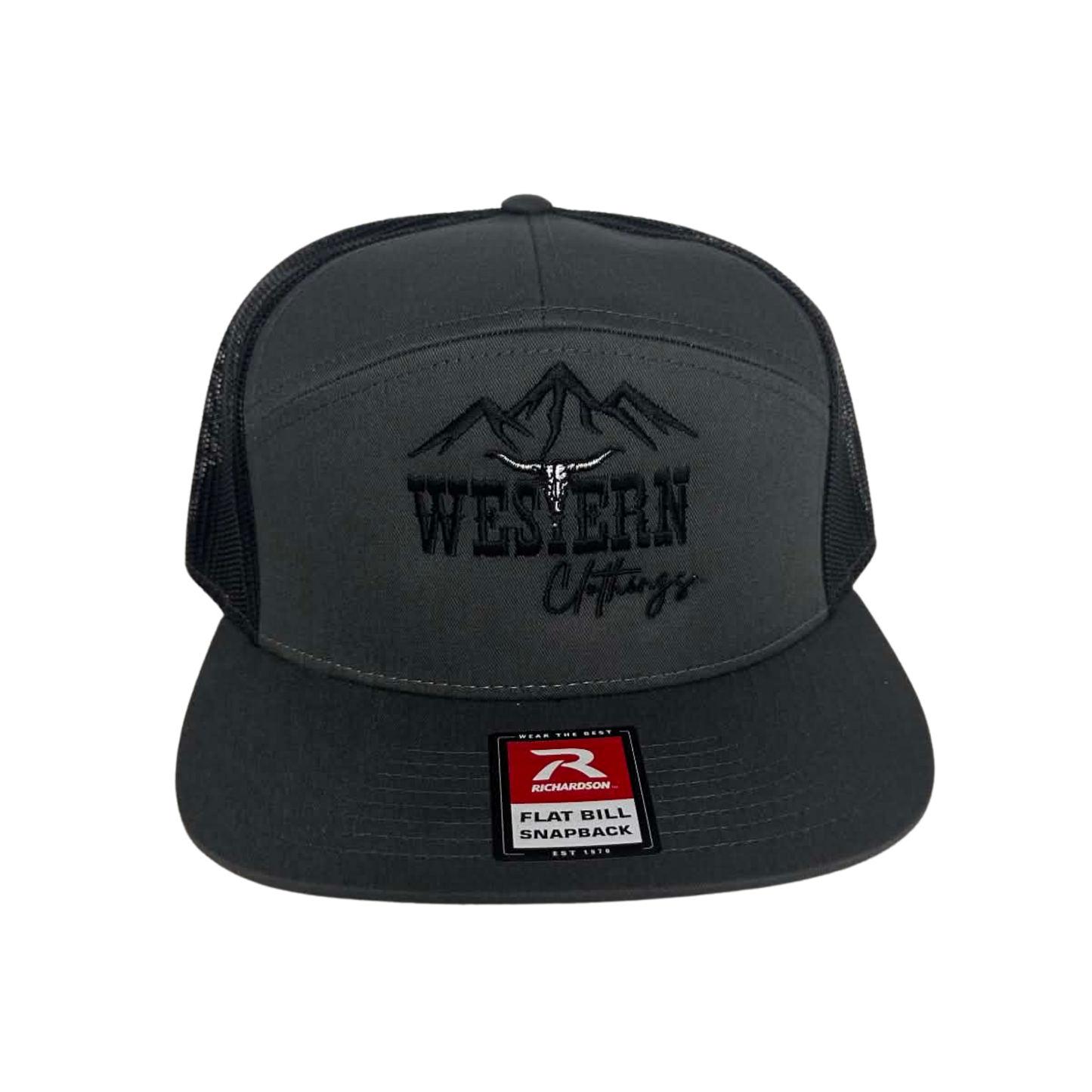 Casquette western visière plate | Logo brodé noir WC | Charcoal et maille noir
