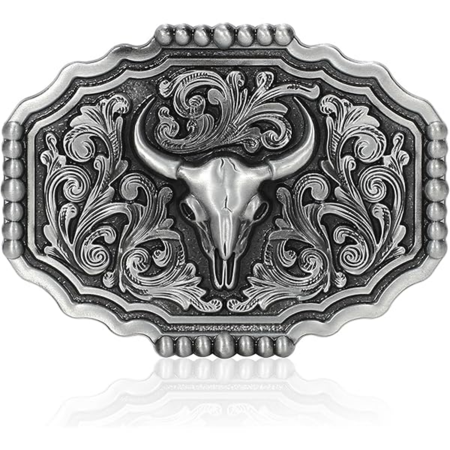 Boucle de ceinture Western | Taureau argenté