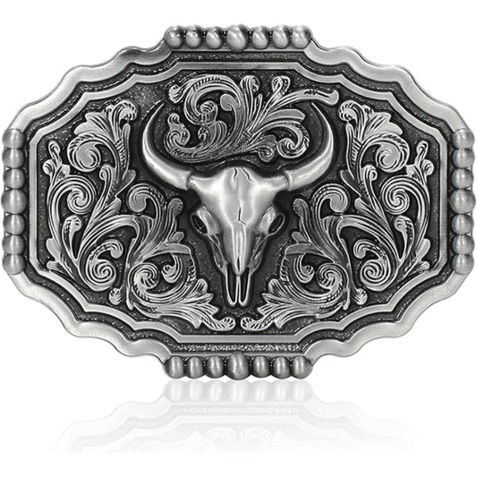 Boucle de ceinture Western | Taureau argenté