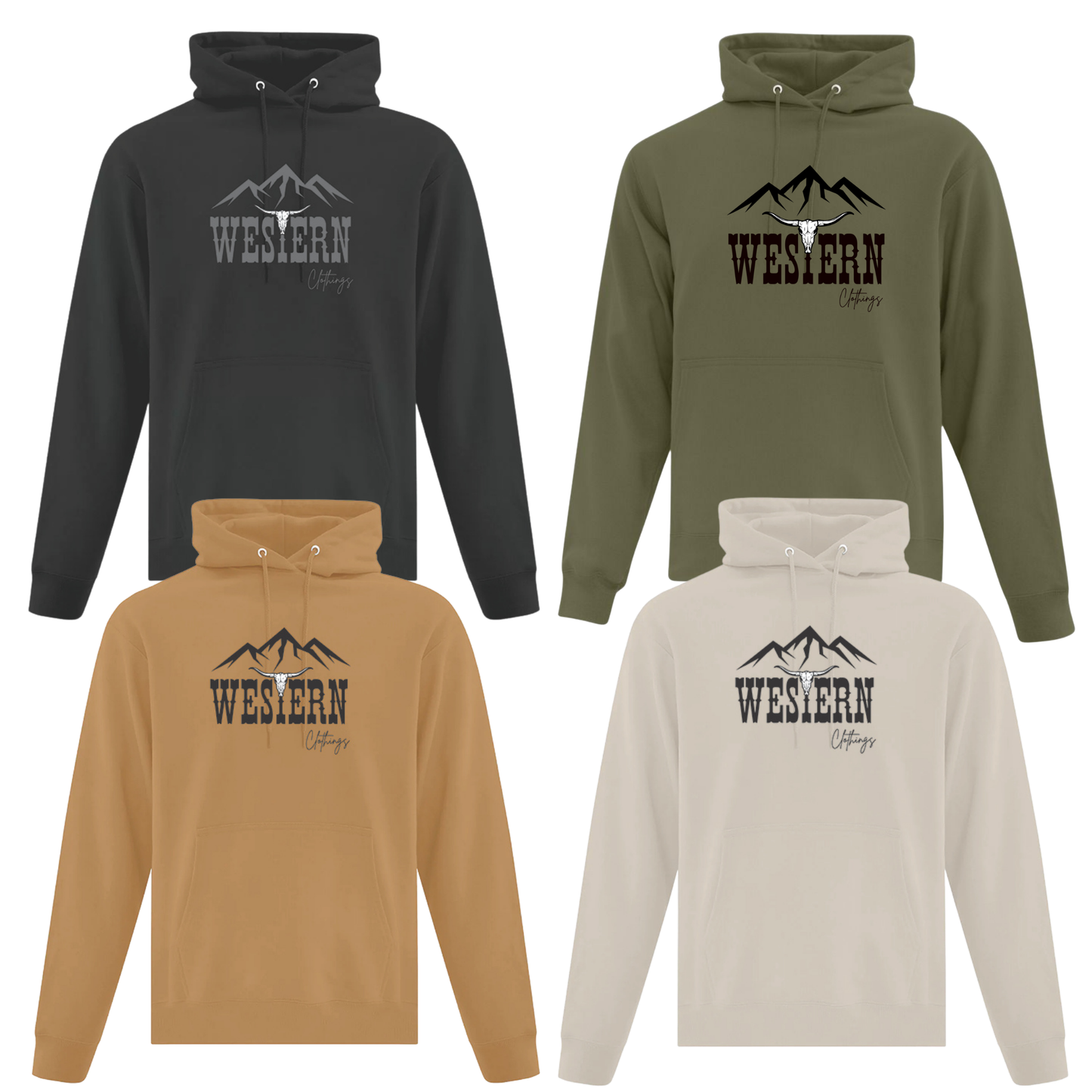 Hoodie Western Unisexe | WC  | Caramel, noir, vert militaire ou sable