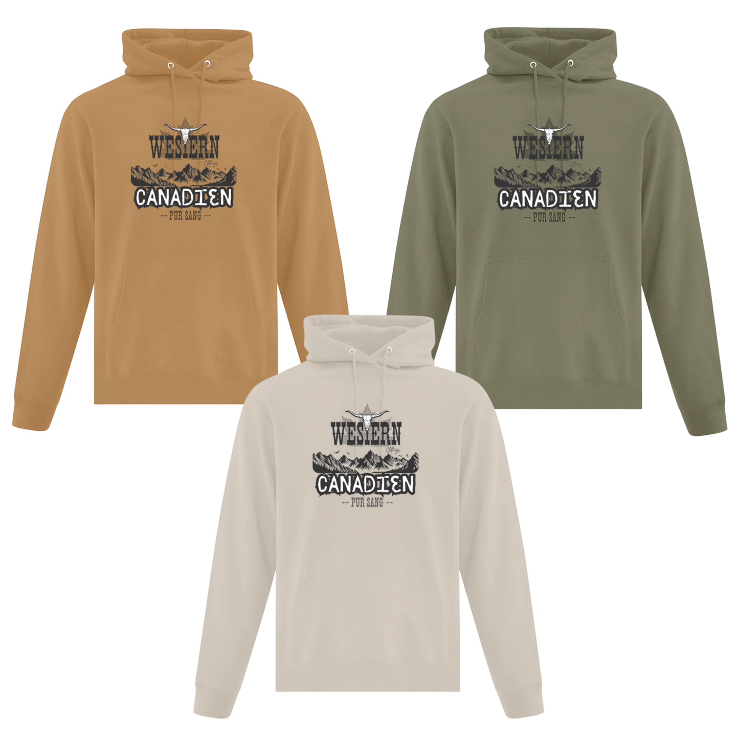 Hoodie Western Unisexe | CN | Sable, caramel ou vert militaire