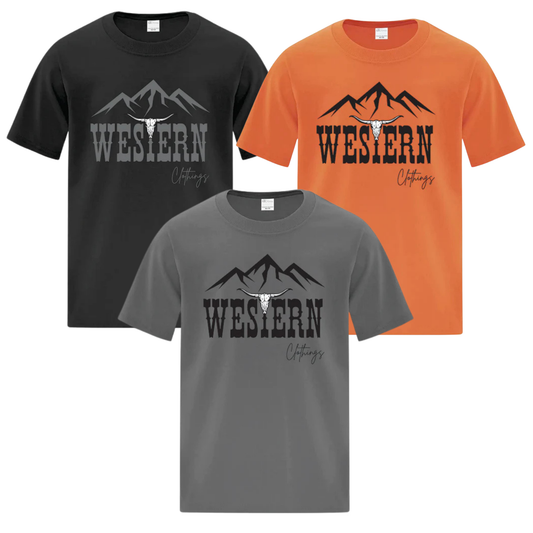 T-shirt western enfant | WC | Orange, gris charbon ou noir