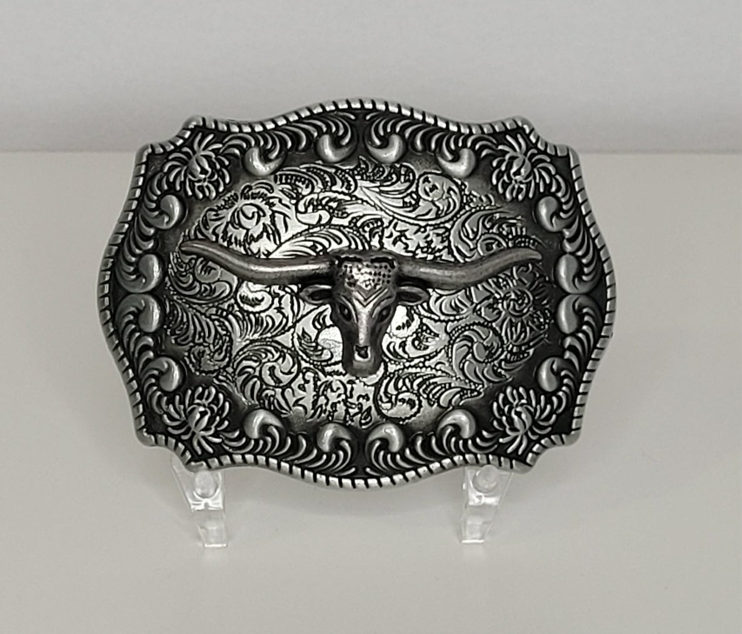 Boucle de ceinture Western | Longhorn argent