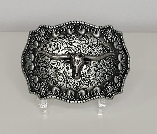 Boucle de ceinture Western | Longhorn argent