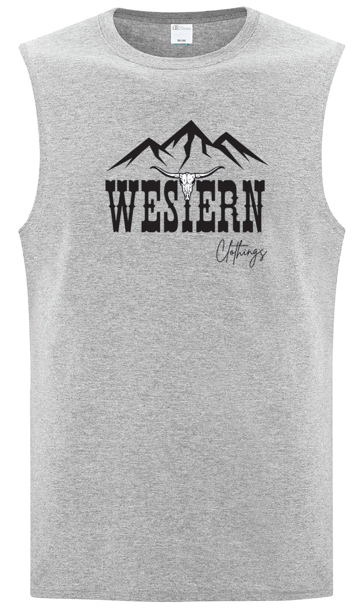 T-shirt Western sans manche Homme | WC | Gris chiné