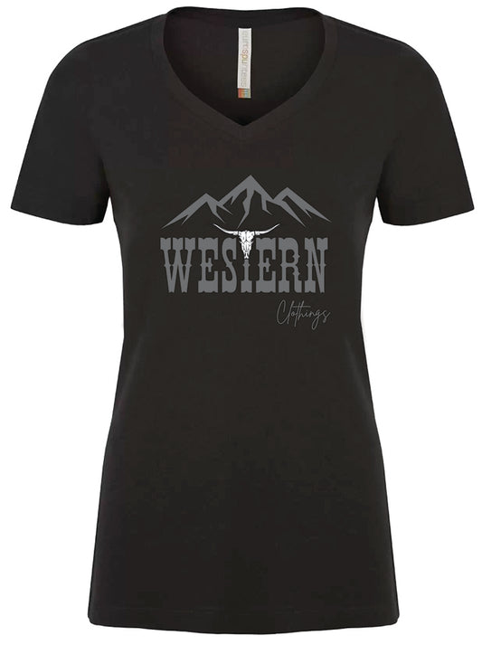T-shirt Western Femme col en v | WC | Noir