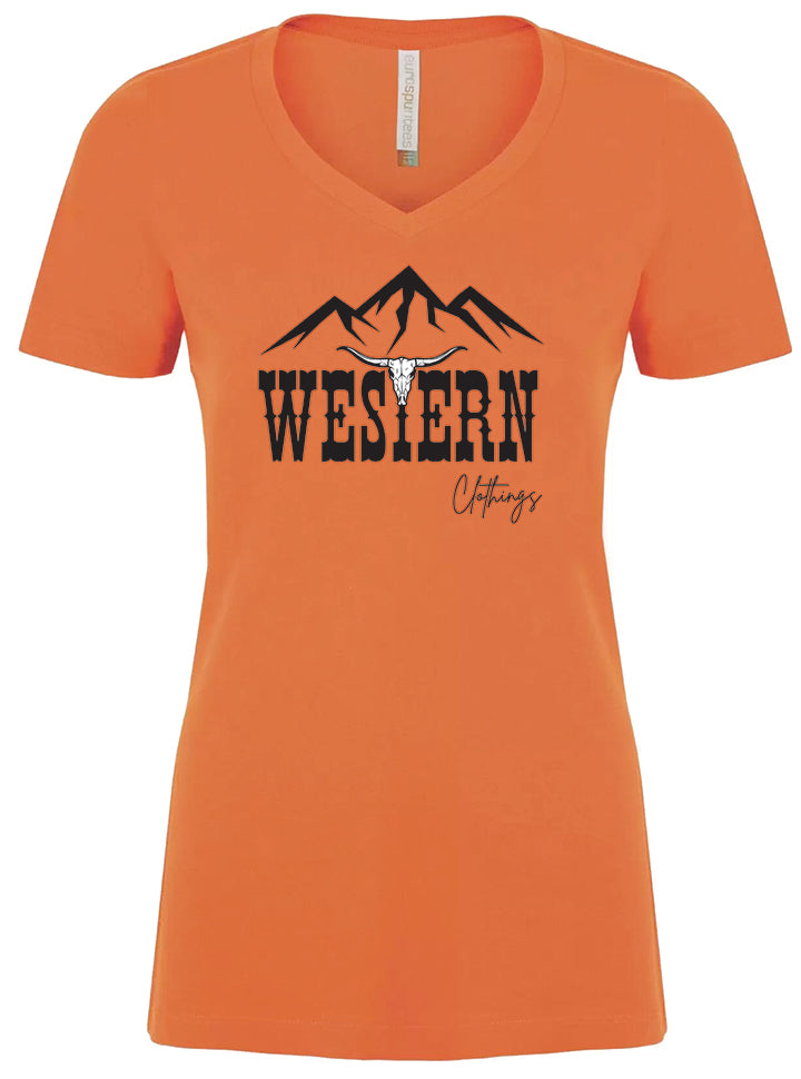 T-shirt Western Femme col en v | WC | Orange