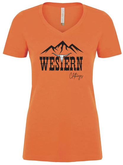 T-shirt Western Femme col en v | WC | Orange