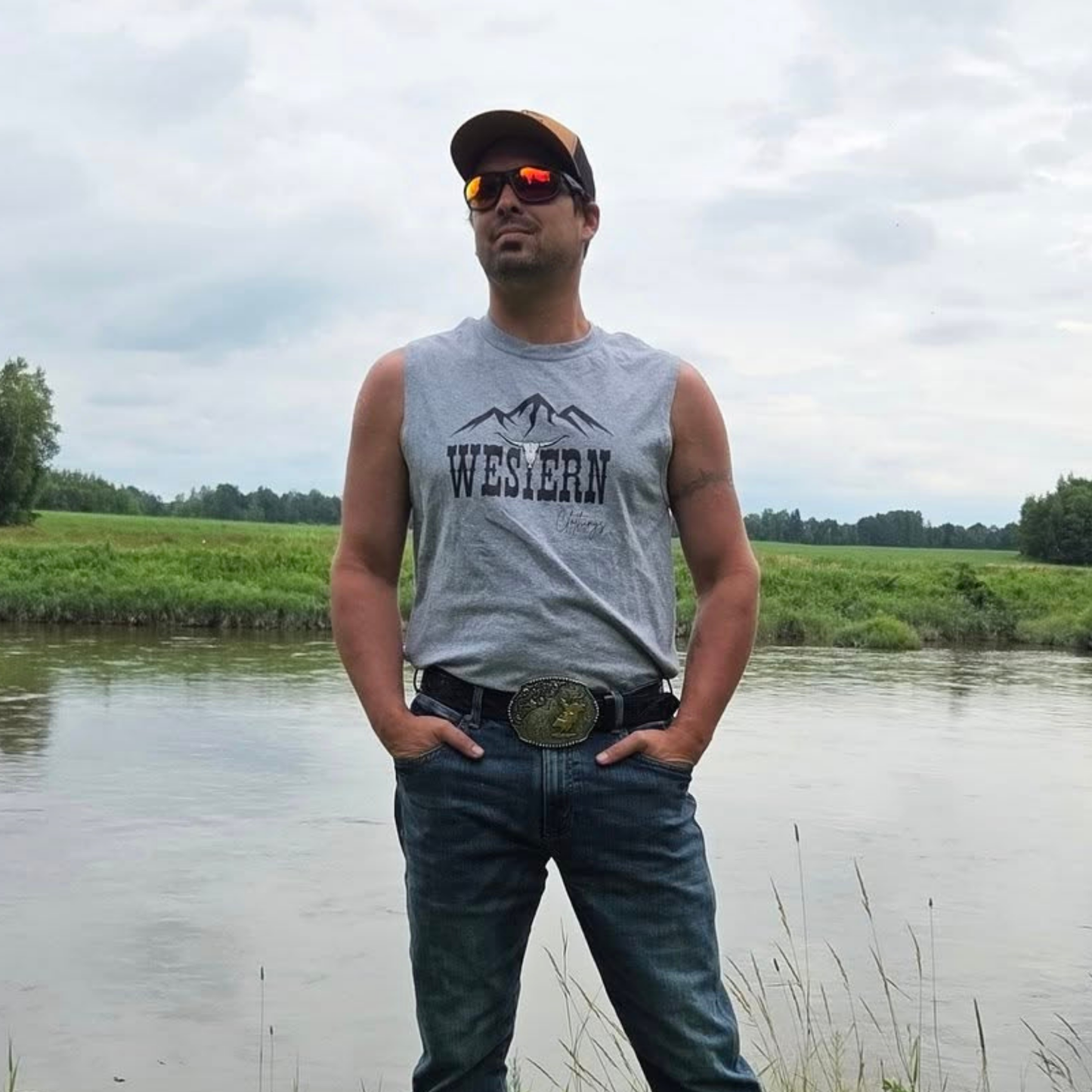 T-shirt Western sans manche Homme | WC | Gris chiné