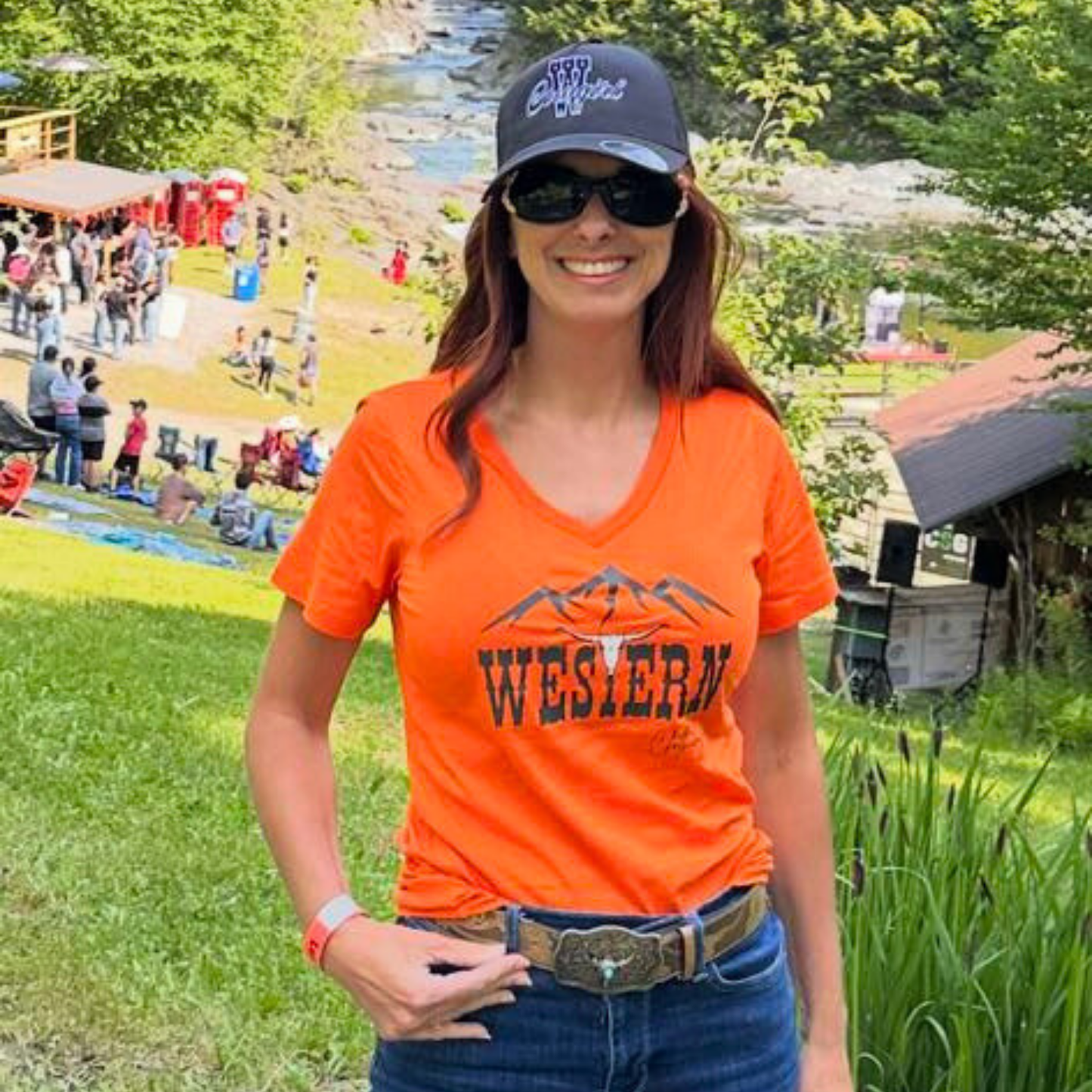 T-shirt Western Femme col en v | WC | Orange