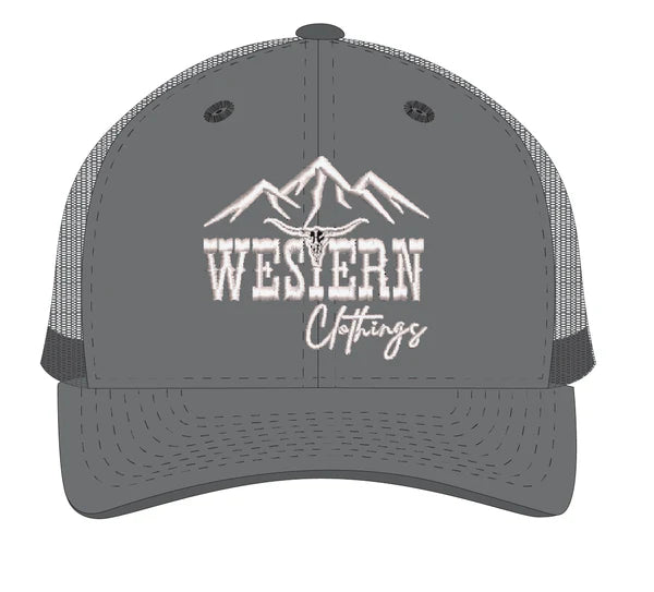 Casquette western enfant | Logo brodé blanc WC | Gris et maille noire