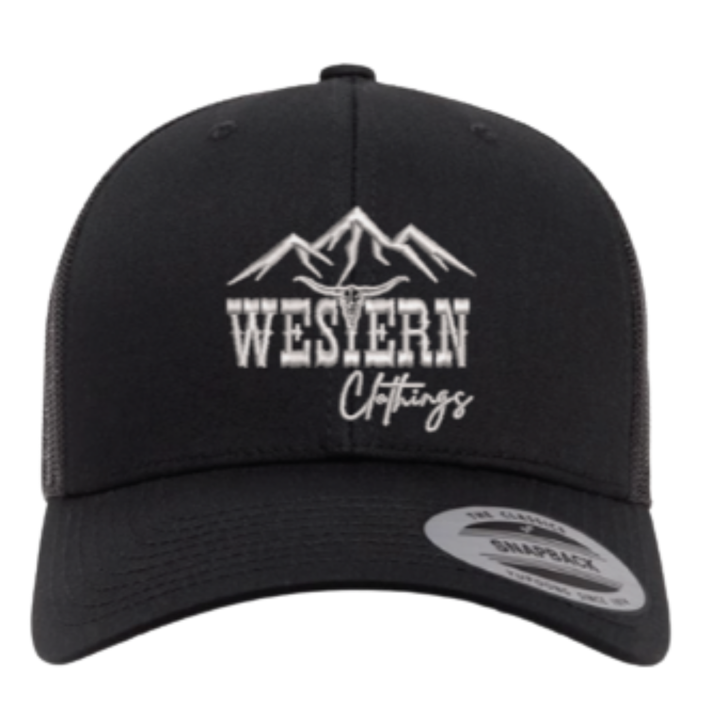 Casquette western | Logo brodé gris argent WC | Noire et maille noire