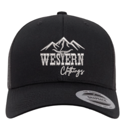 Casquette western | Logo brodé gris argent WC | Noire et maille noire
