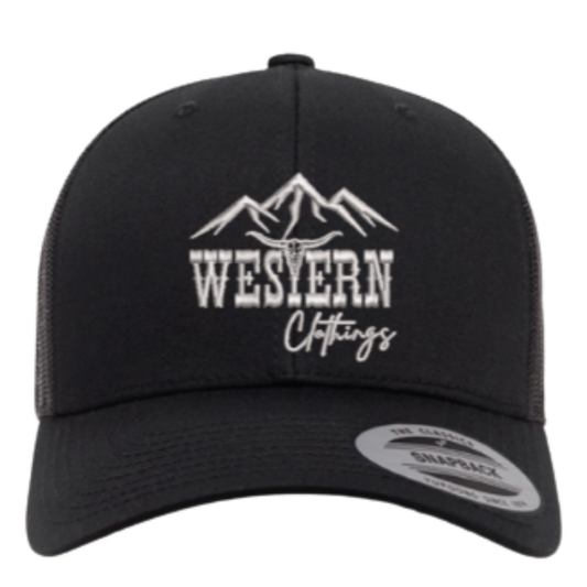 Casquette western | Logo brodé gris argent WC | Noire et maille noire