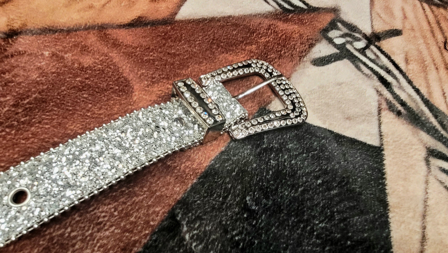 Ceinture | Gris argent avec strass